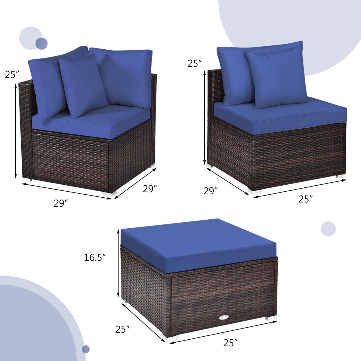 4 Pieces Ottoman Garden Patio Rattan Wicker Furniture Set with Cushion, Navy Outdoor Sectionals   at Gallery Canada