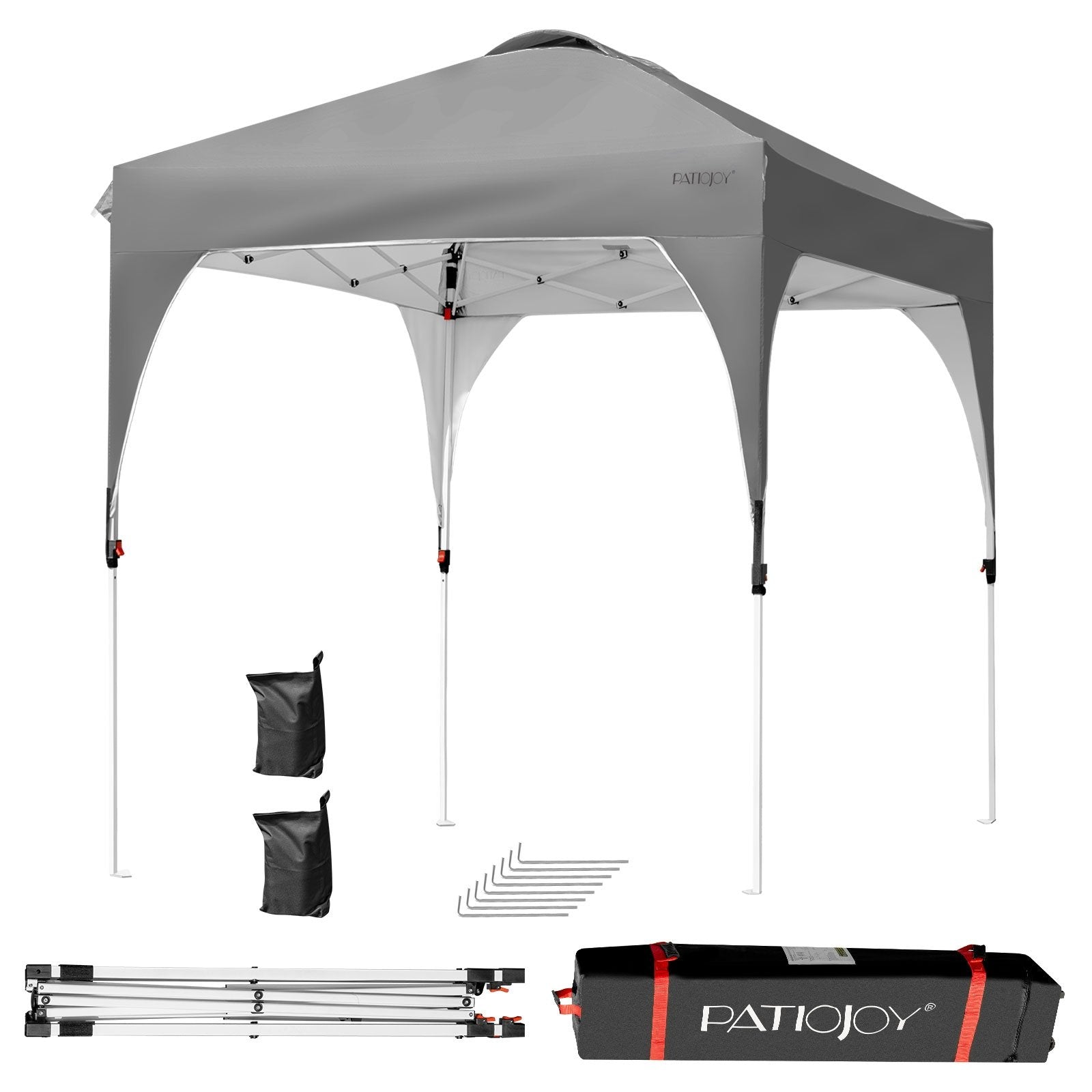 6.6 x 6.6 FT Pop Up Height Adjustable Canopy Tent with Roller Bag, Gray Canopies   at Gallery Canada