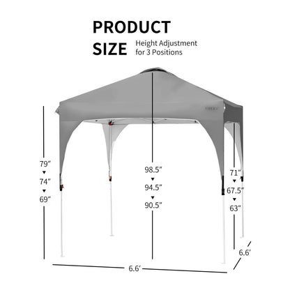 6.6 x 6.6 FT Pop Up Height Adjustable Canopy Tent with Roller Bag, Gray Canopies   at Gallery Canada