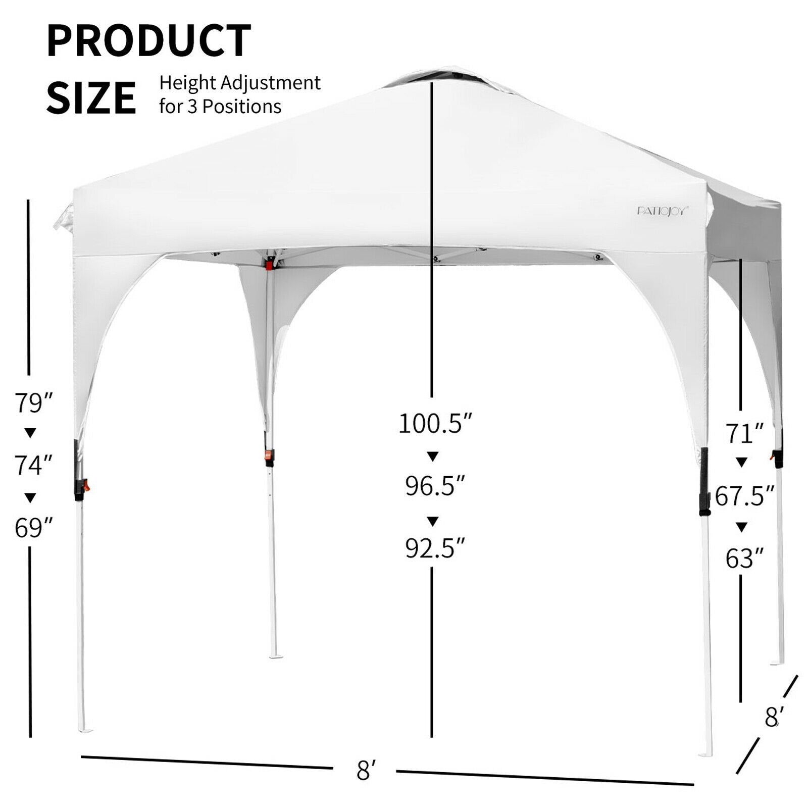 8 Feet x 8 Feet Outdoor Pop Up Tent Canopy Camping Sun Shelter with Roller Bag, White - Gallery Canada