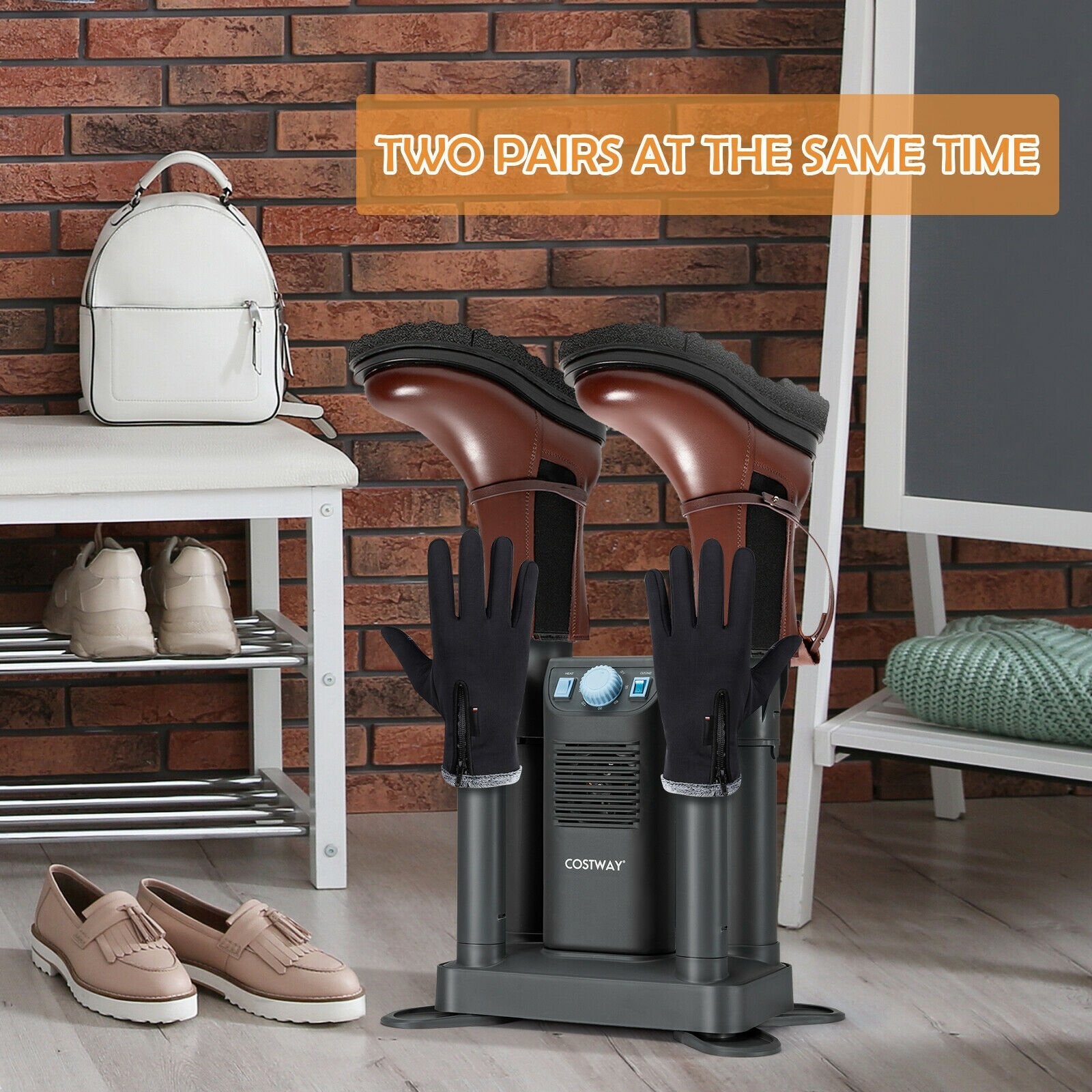 Electric Shoe Boot Dryer 4 Shoes with 180 Mins Timer Ozone Disinfection, Gray Dryers   at Gallery Canada