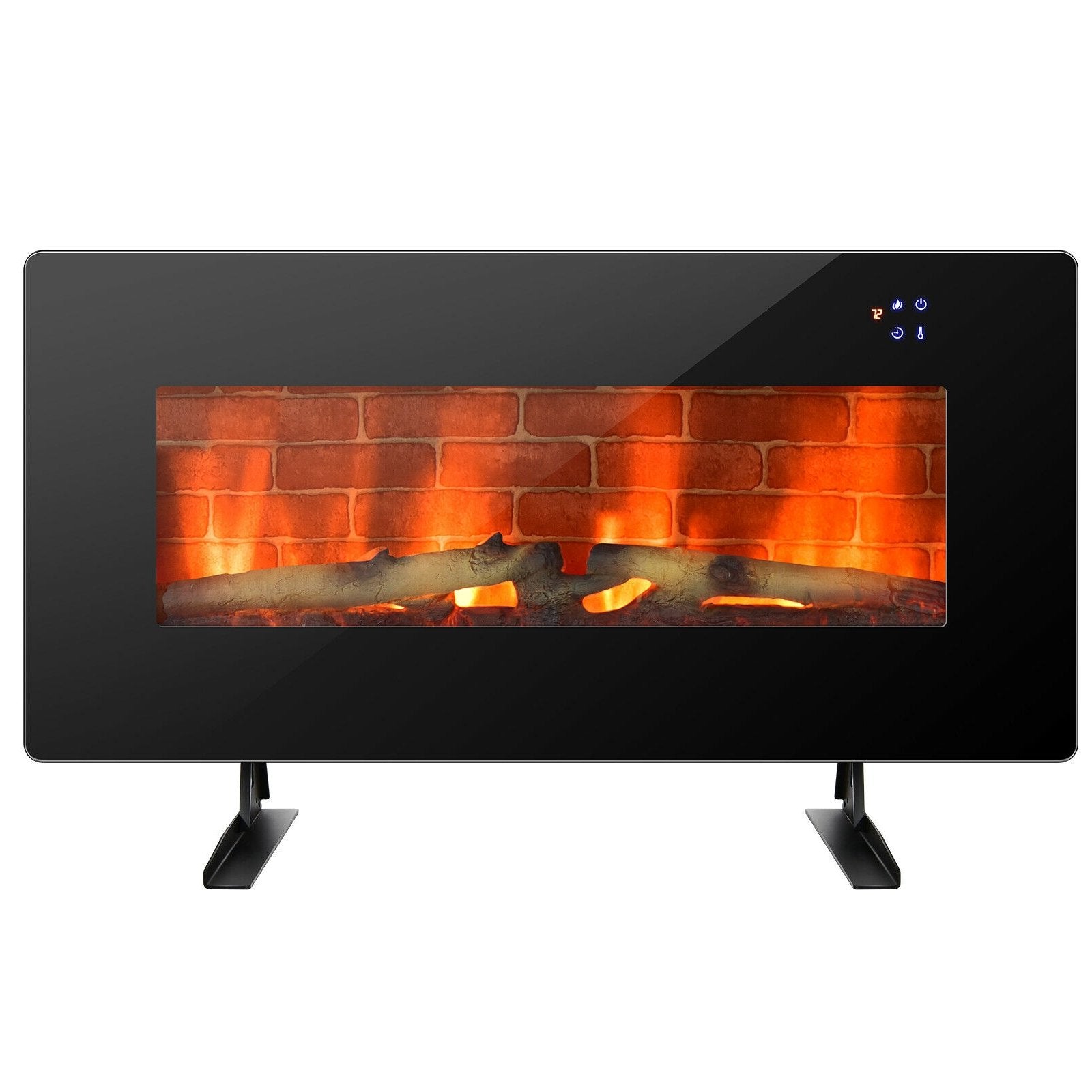 36 Inch Electric Wall Mounted Freestanding Fireplace with Remote Control, Black Fireplaces   at Gallery Canada