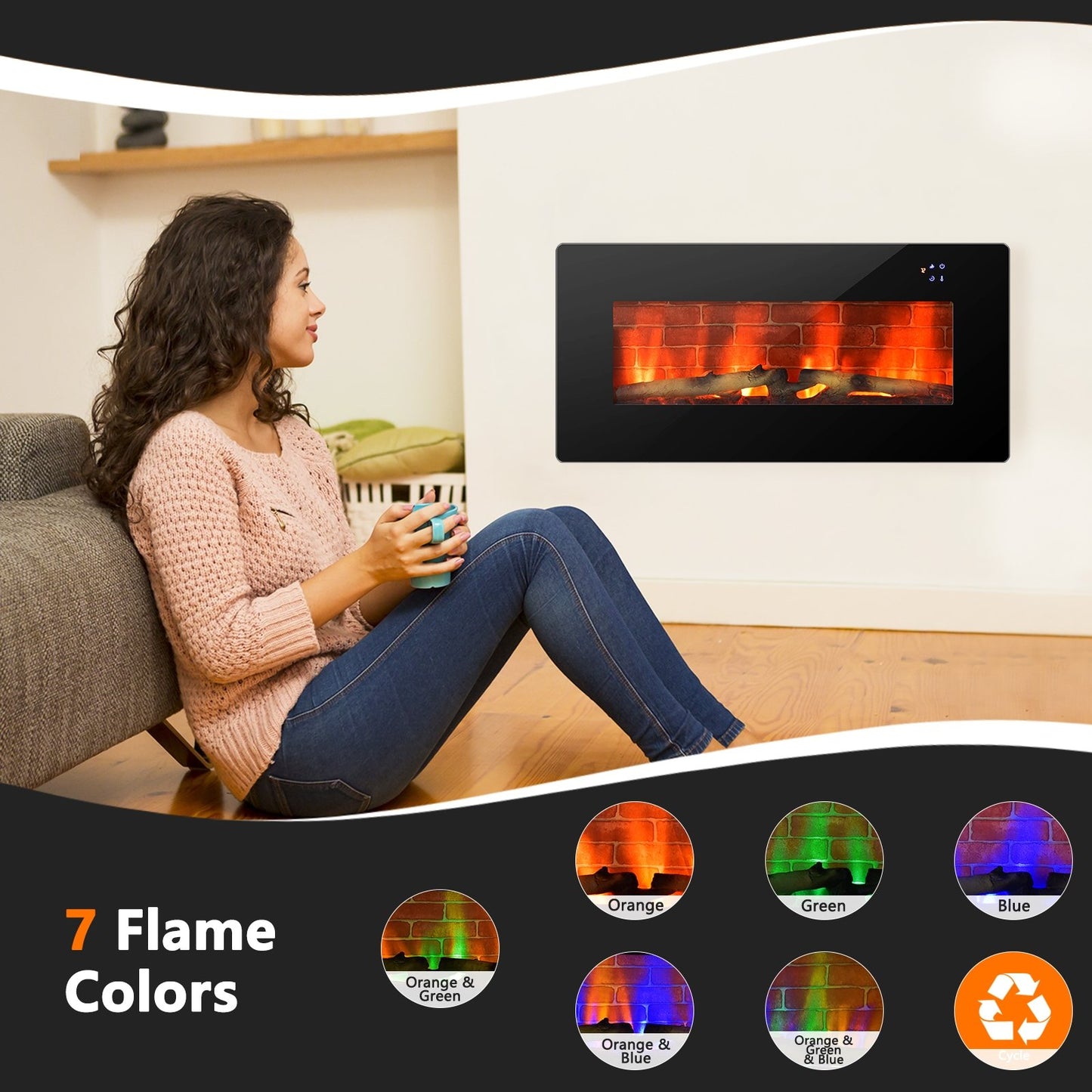 36 Inch Electric Wall Mounted Freestanding Fireplace with Remote Control, Black - Gallery Canada