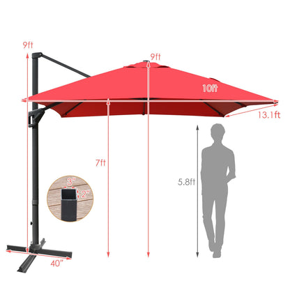 10 x13 Feet Rectangular Cantilever Umbrella with 360° Rotation Function, Red Outdoor Umbrellas   at Gallery Canada