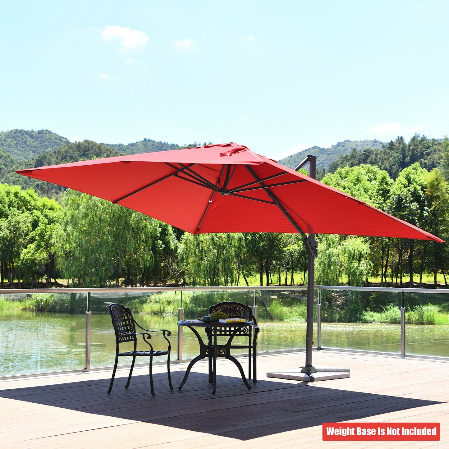 10 x13 Feet Rectangular Cantilever Umbrella with 360° Rotation Function, Red Outdoor Umbrellas   at Gallery Canada