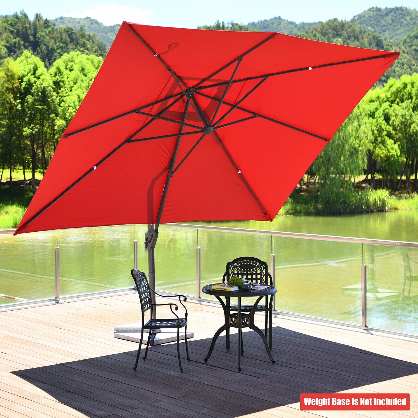 10 x13 Feet Rectangular Cantilever Umbrella with 360° Rotation Function, Red Outdoor Umbrellas   at Gallery Canada