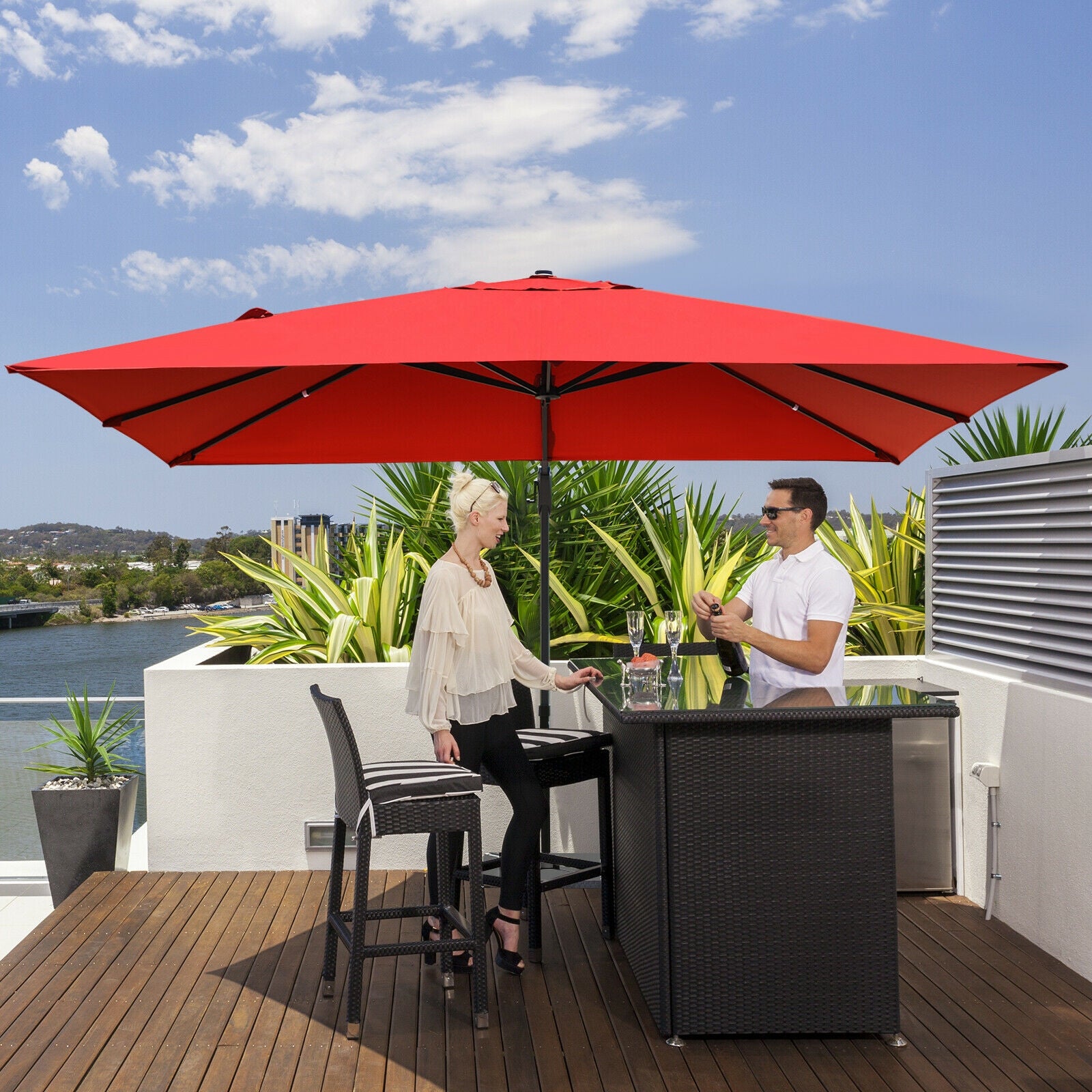 10 x13 Feet Rectangular Cantilever Umbrella with 360° Rotation Function, Red Outdoor Umbrellas   at Gallery Canada