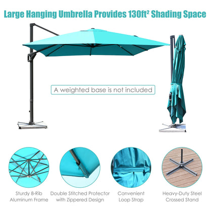 10 x13 Feet Rectangular Cantilever Umbrella with 360° Rotation Function, Turquoise Outdoor Umbrellas   at Gallery Canada