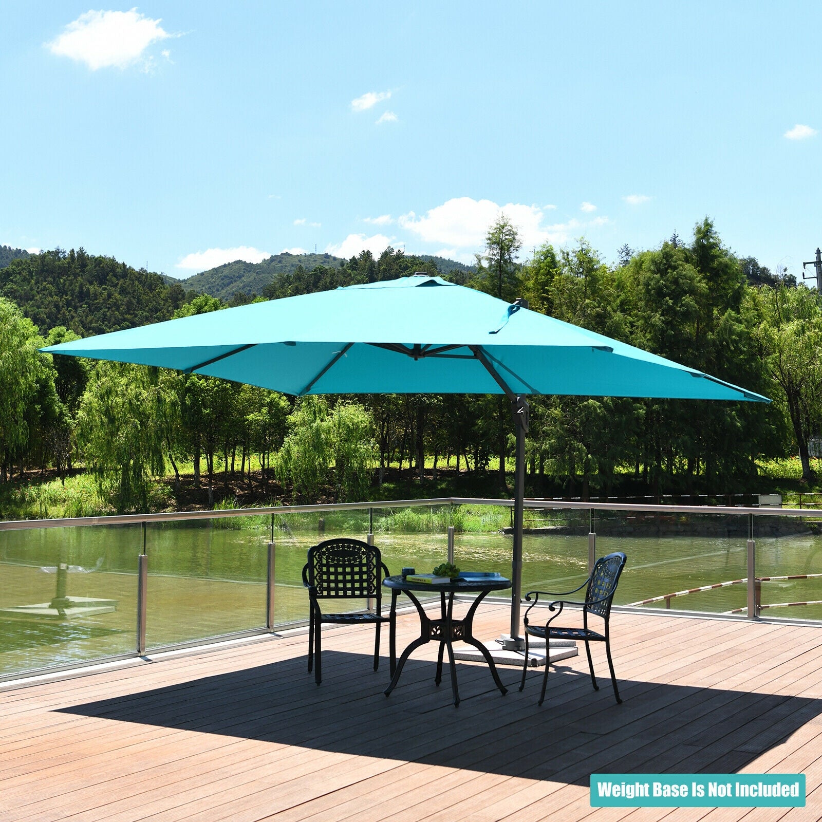 10 x13 Feet Rectangular Cantilever Umbrella with 360° Rotation Function, Turquoise Outdoor Umbrellas   at Gallery Canada