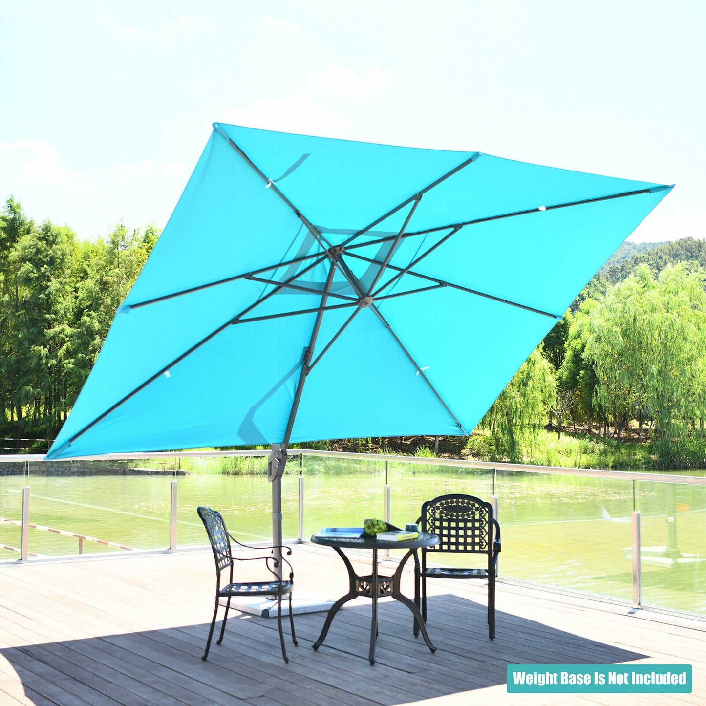 10 x13 Feet Rectangular Cantilever Umbrella with 360° Rotation Function, Turquoise Outdoor Umbrellas   at Gallery Canada