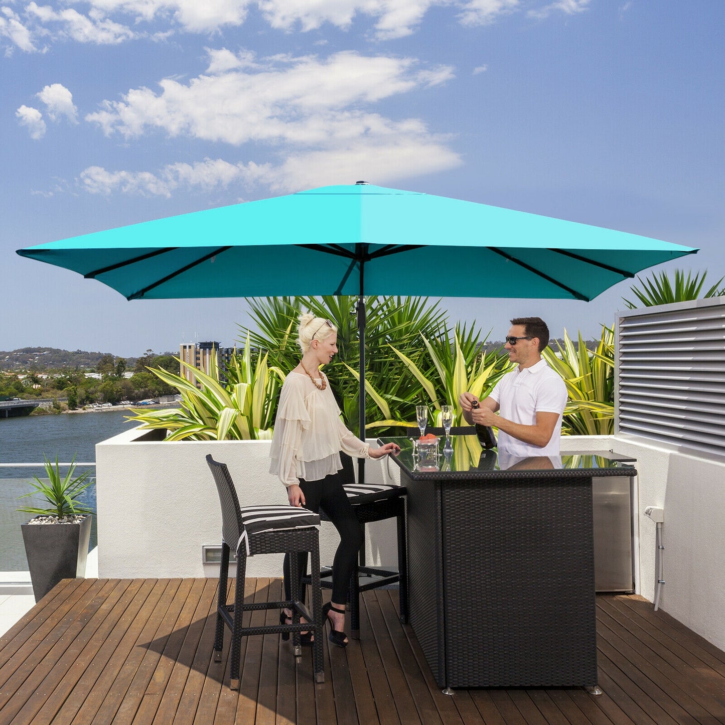 10 x13 Feet Rectangular Cantilever Umbrella with 360° Rotation Function, Turquoise Outdoor Umbrellas   at Gallery Canada