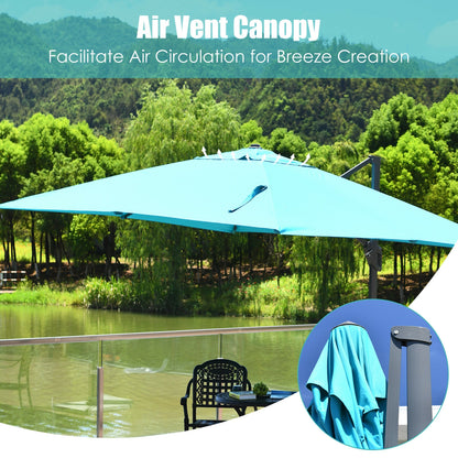 10 x13 Feet Rectangular Cantilever Umbrella with 360° Rotation Function, Turquoise Outdoor Umbrellas   at Gallery Canada