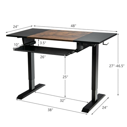 48 Inch Electric Sit to Stand Desk with Keyboard Tray, Rustic Brown Standing Desks   at Gallery Canada