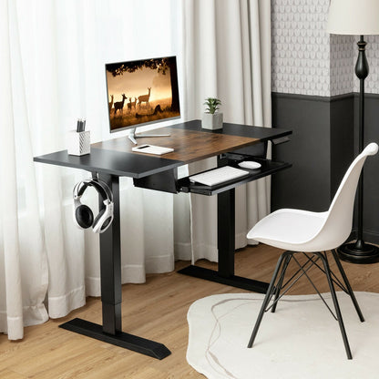 48 Inch Electric Sit to Stand Desk with Keyboard Tray, Rustic Brown Standing Desks   at Gallery Canada