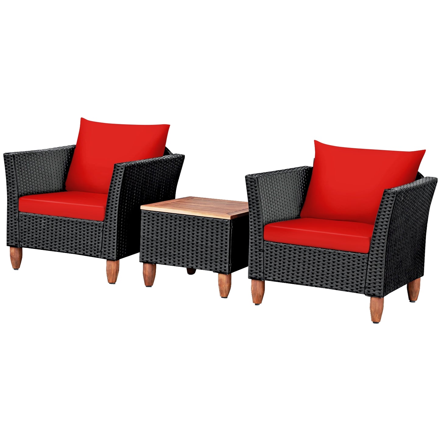 3 Pieces Outdoor Patio Rattan Furniture Set, Red Patio Conversation Sets   at Gallery Canada