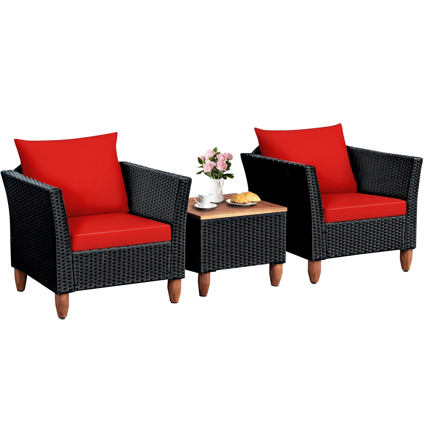 3 Pieces Outdoor Patio Rattan Furniture Set, Red Patio Conversation Sets   at Gallery Canada