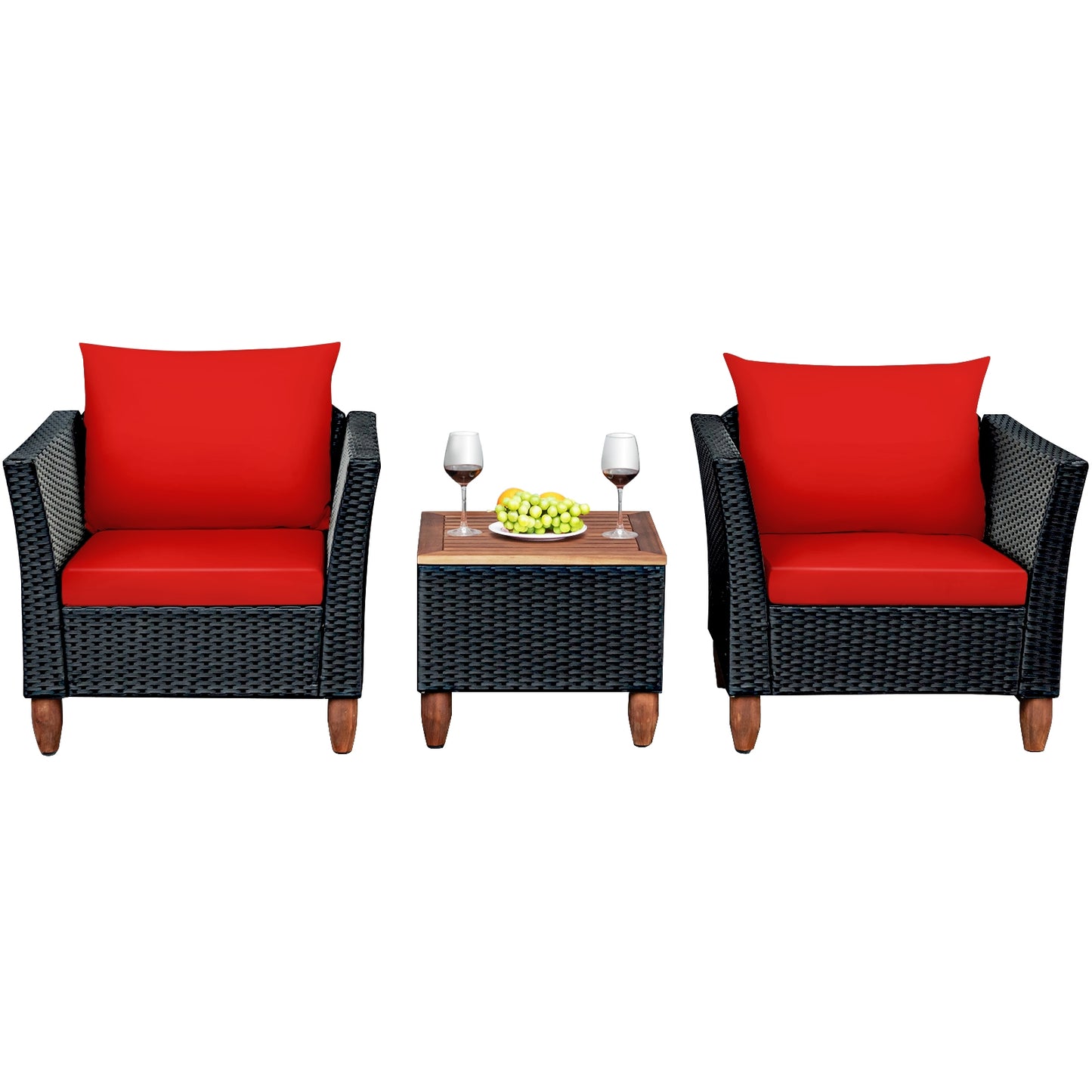 3 Pieces Outdoor Patio Rattan Furniture Set, Red Patio Conversation Sets Red  at Gallery Canada