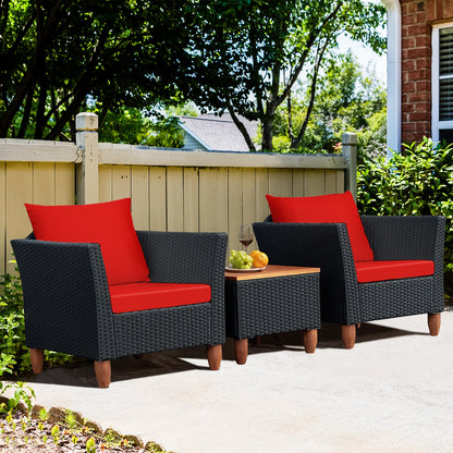 3 Pieces Outdoor Patio Rattan Furniture Set, Red Patio Conversation Sets   at Gallery Canada