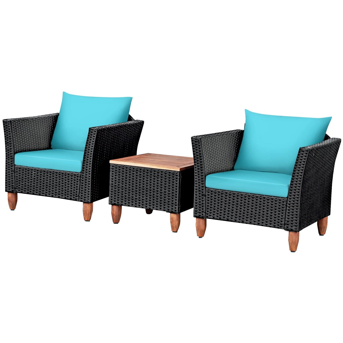 3 Pieces Outdoor Patio Rattan Furniture Set, Turquoise Patio Conversation Sets   at Gallery Canada