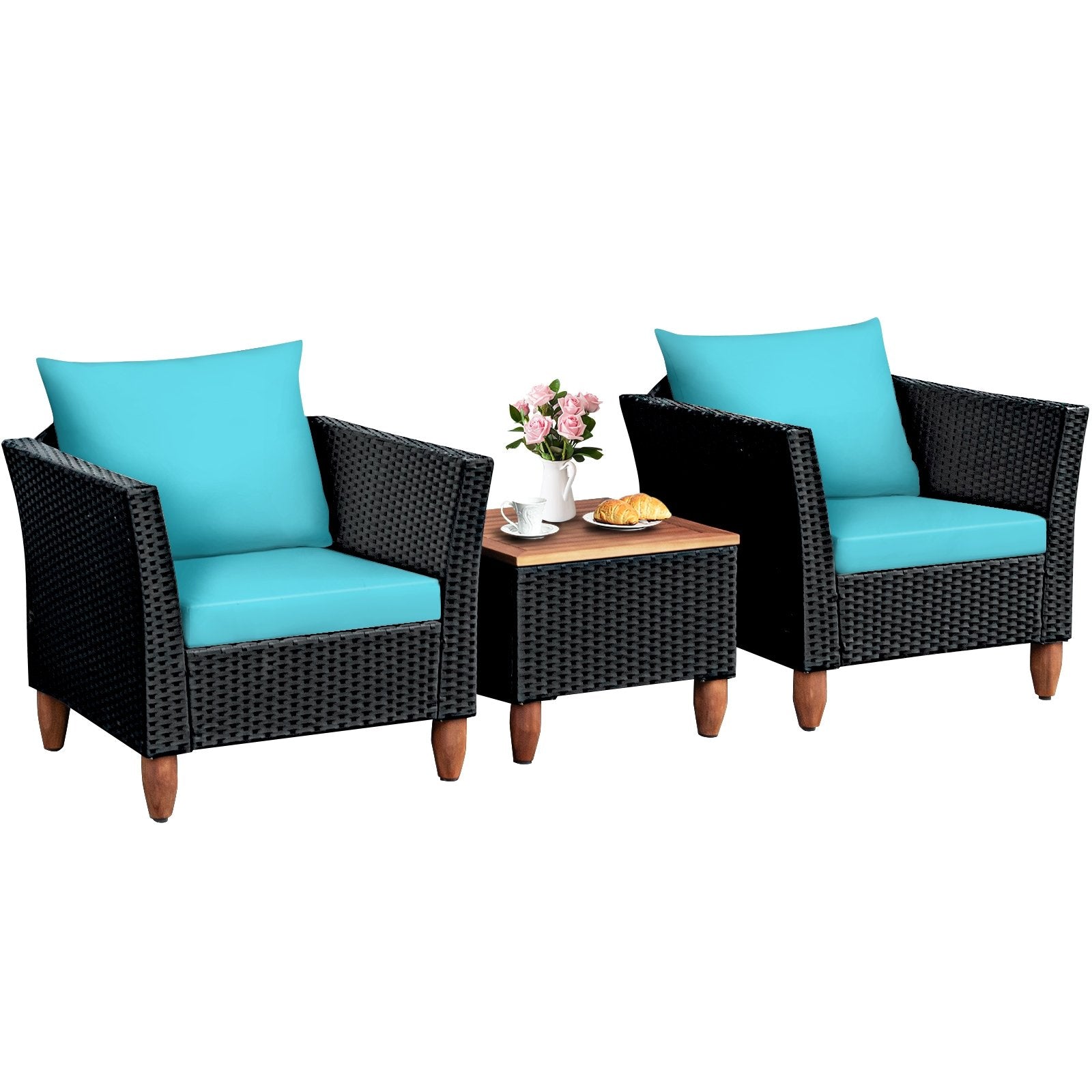 3 Pieces Outdoor Patio Rattan Furniture Set, Turquoise Patio Conversation Sets   at Gallery Canada