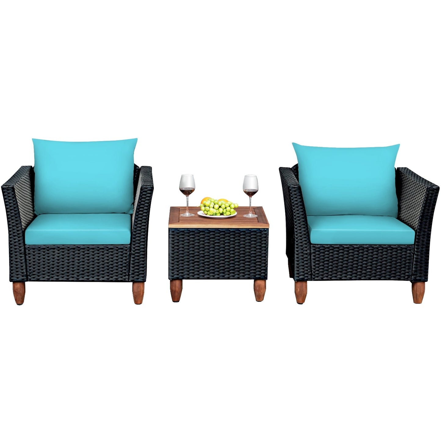 3 Pieces Outdoor Patio Rattan Furniture Set, Turquoise Patio Conversation Sets   at Gallery Canada