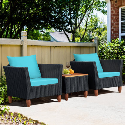 3 Pieces Outdoor Patio Rattan Furniture Set, Turquoise Patio Conversation Sets   at Gallery Canada