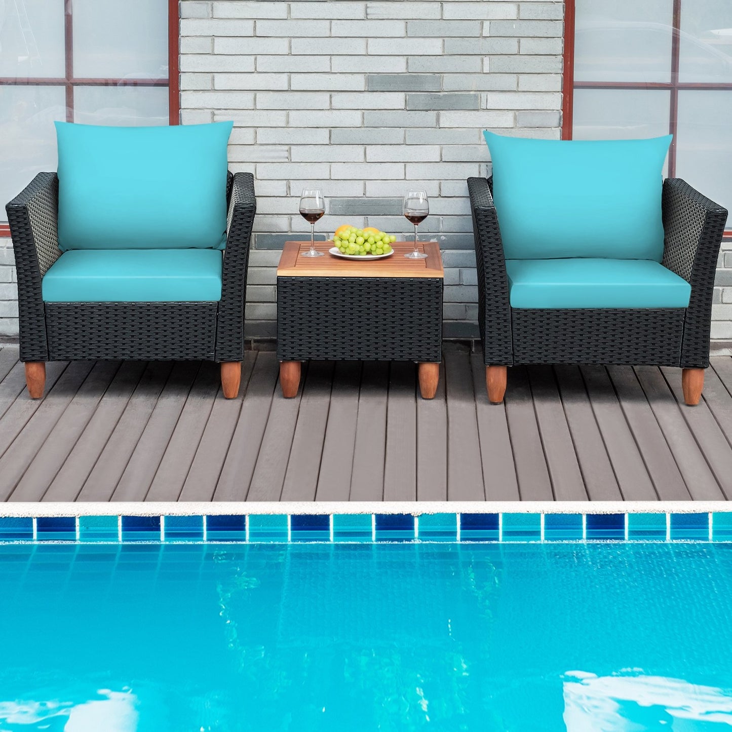 3 Pieces Outdoor Patio Rattan Furniture Set, Turquoise Patio Conversation Sets   at Gallery Canada