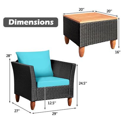 3 Pieces Outdoor Patio Rattan Furniture Set, Turquoise Patio Conversation Sets   at Gallery Canada