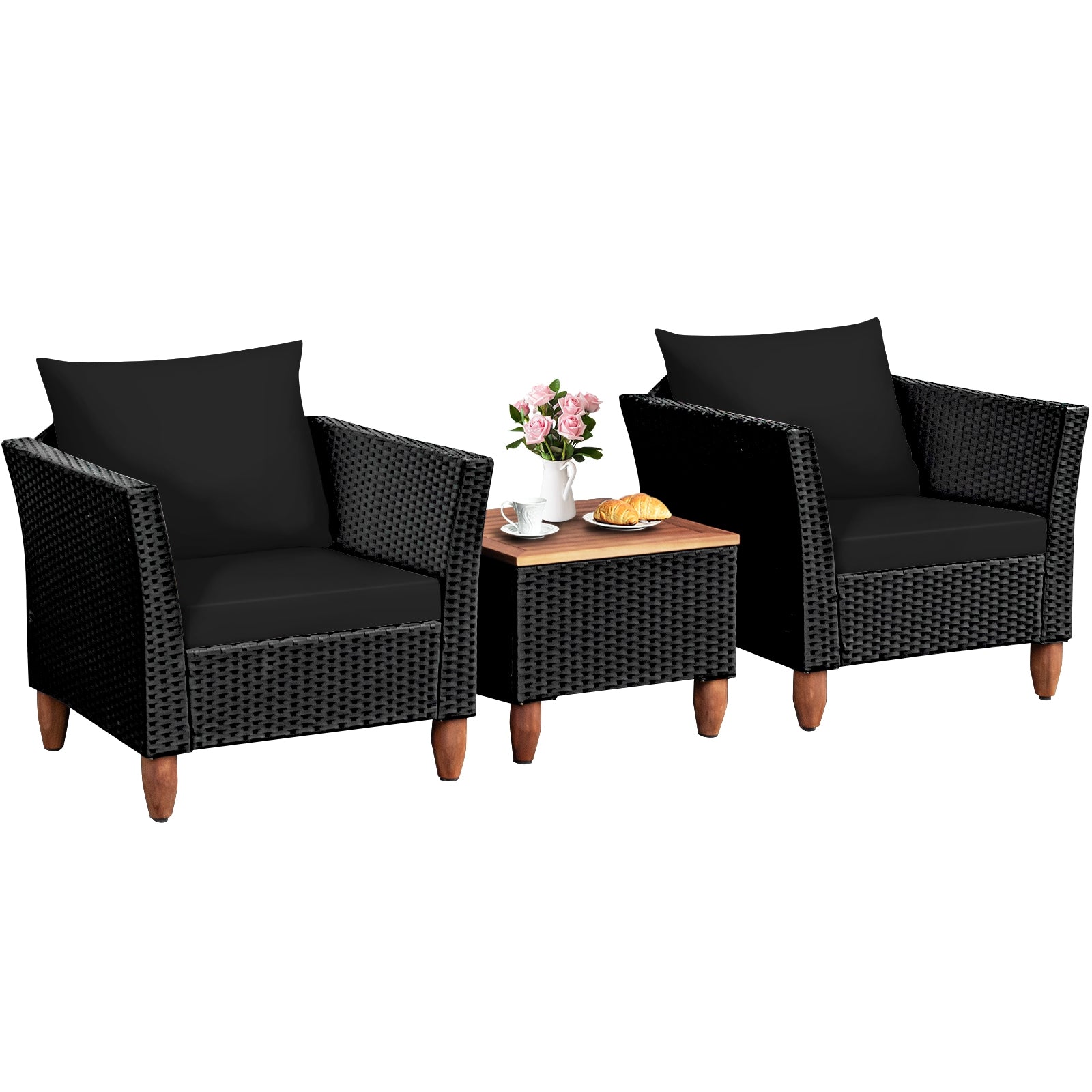 3 Pieces Outdoor Patio Rattan Furniture Set, Black Patio Conversation Sets   at Gallery Canada