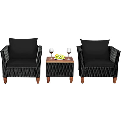 3 Pieces Outdoor Patio Rattan Furniture Set, Black Patio Conversation Sets Black  at Gallery Canada