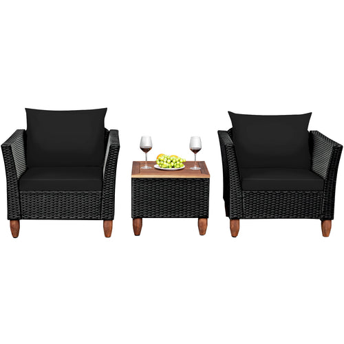 3 Pieces Outdoor Patio Rattan Furniture Set, Black