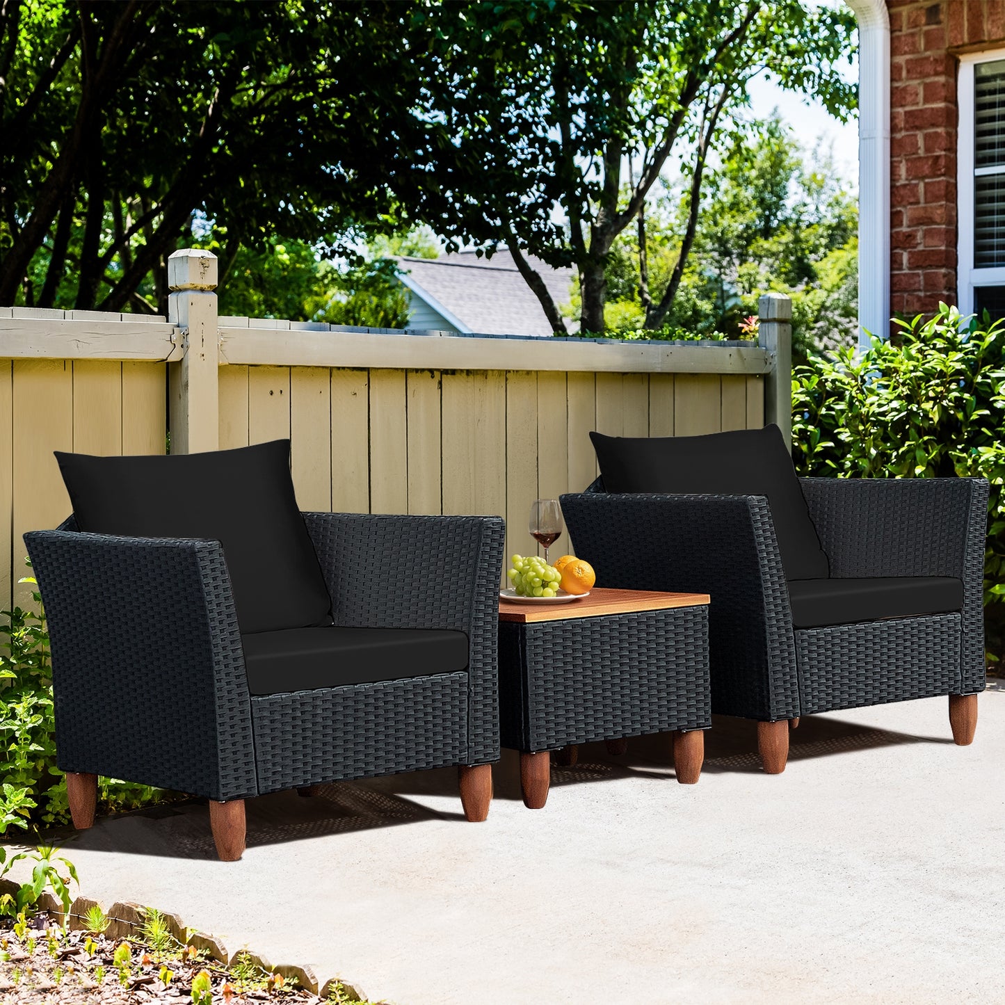 3 Pieces Outdoor Patio Rattan Furniture Set, Black Patio Conversation Sets   at Gallery Canada