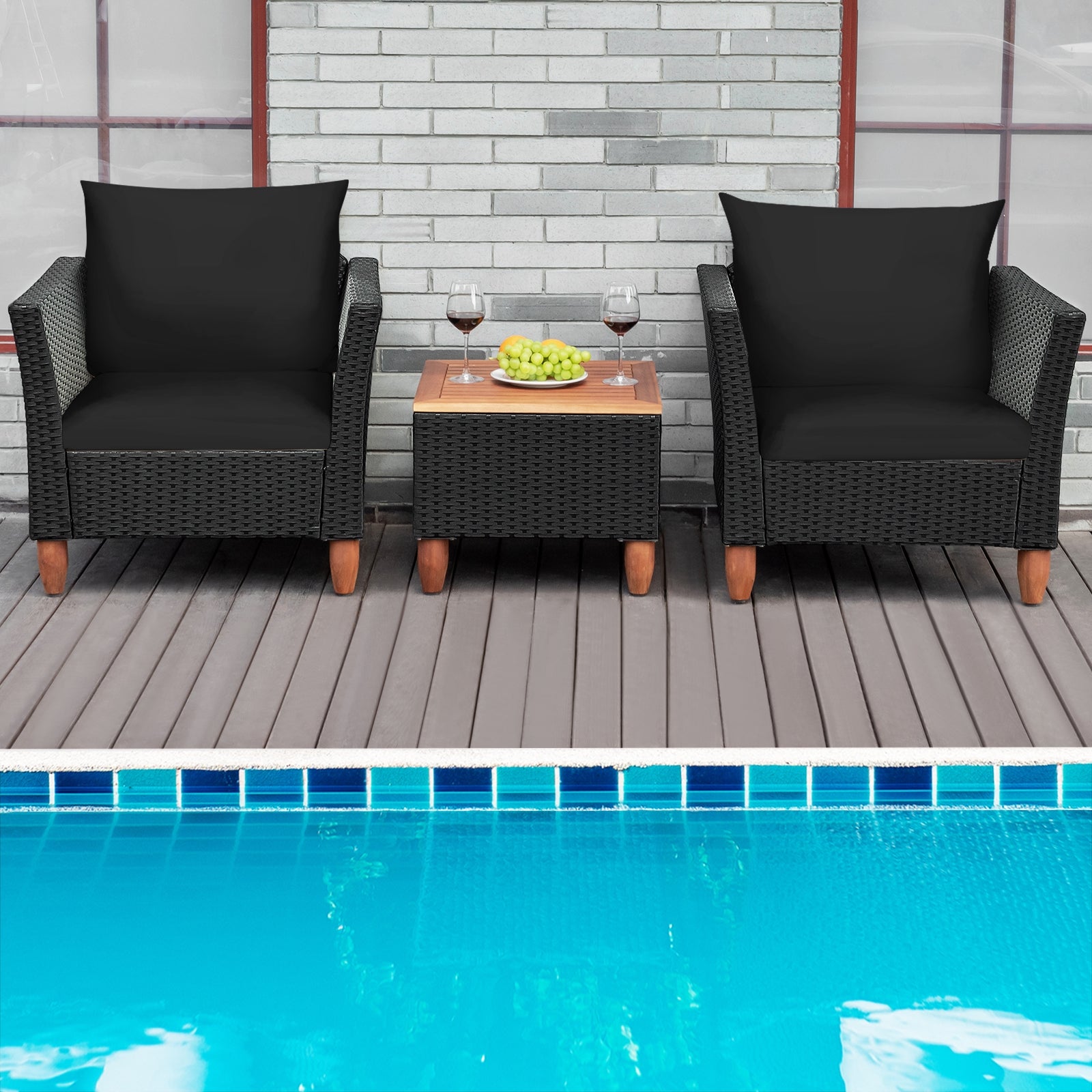 3 Pieces Outdoor Patio Rattan Furniture Set, Black Patio Conversation Sets   at Gallery Canada