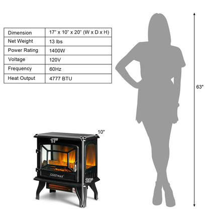 Freestanding Fireplace Heater with Realistic Dancing Flame Effect, Black Fireplaces   at Gallery Canada