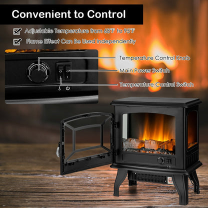 Freestanding Fireplace Heater with Realistic Dancing Flame Effect, Black - Gallery Canada