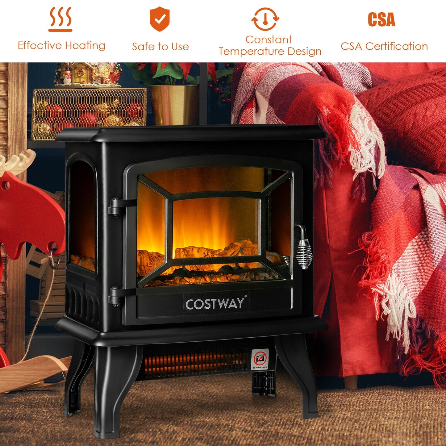 Freestanding Fireplace Heater with Realistic Dancing Flame Effect, Black Fireplaces   at Gallery Canada