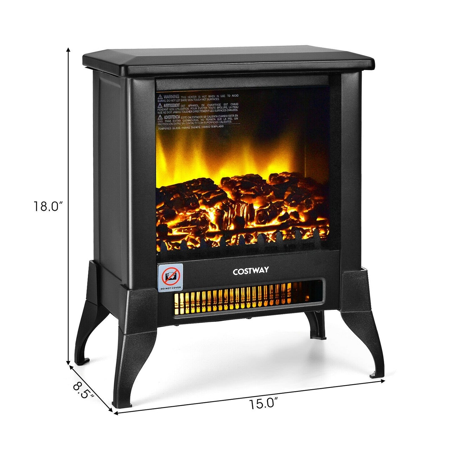 Compact Portable Space Heater with Realistic Flame Effect, Black - Gallery Canada
