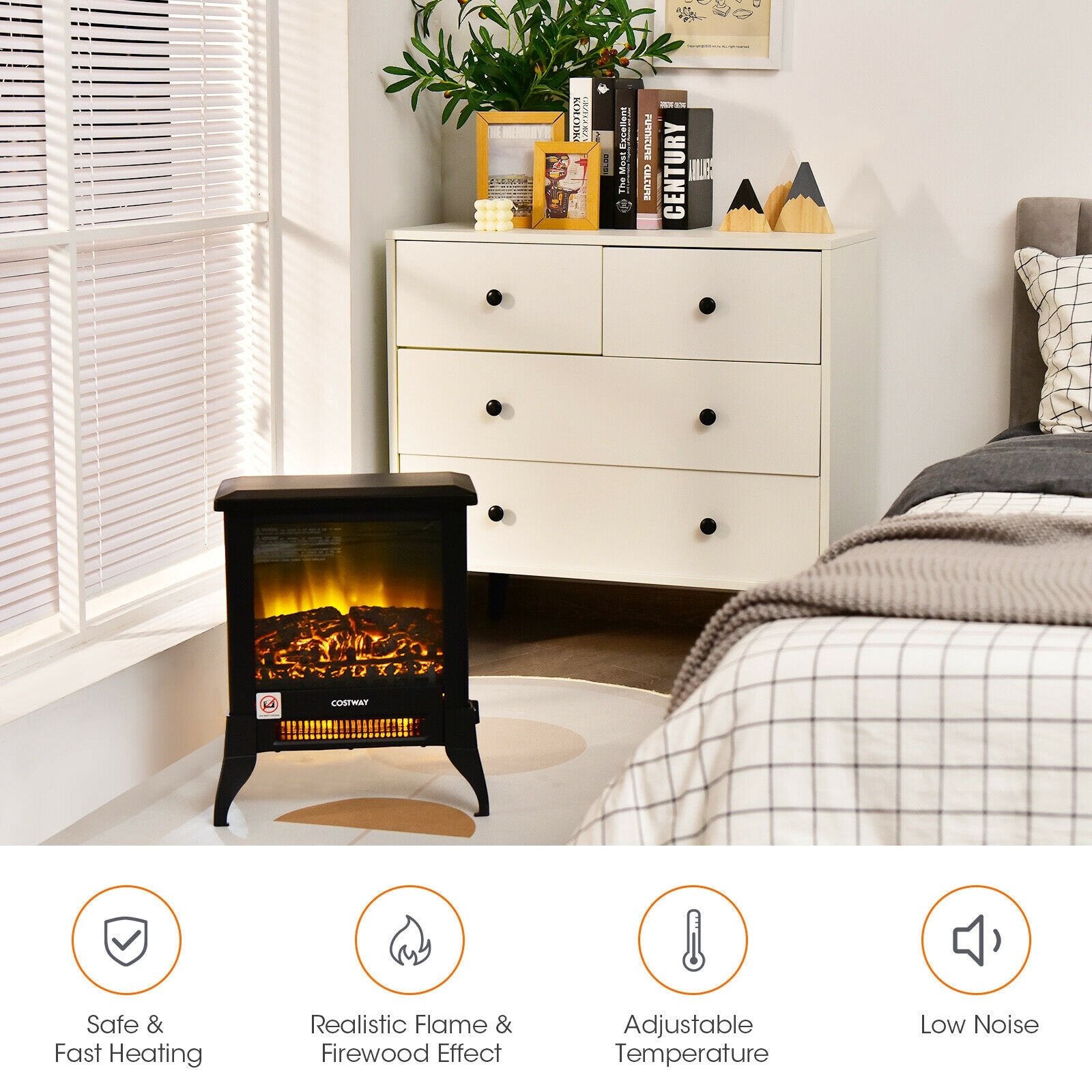 Compact Portable Space Heater with Realistic Flame Effect, Black Fireplaces   at Gallery Canada