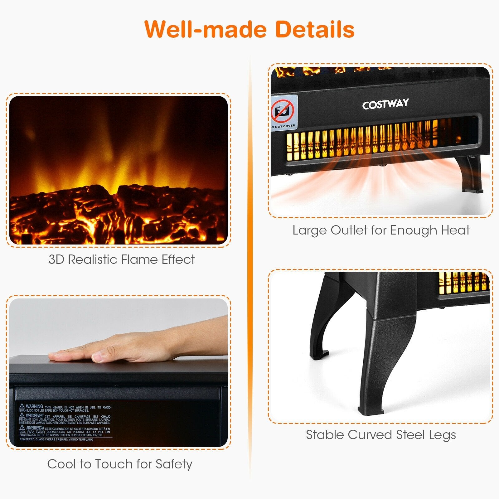 Compact Portable Space Heater with Realistic Flame Effect, Black Fireplaces   at Gallery Canada