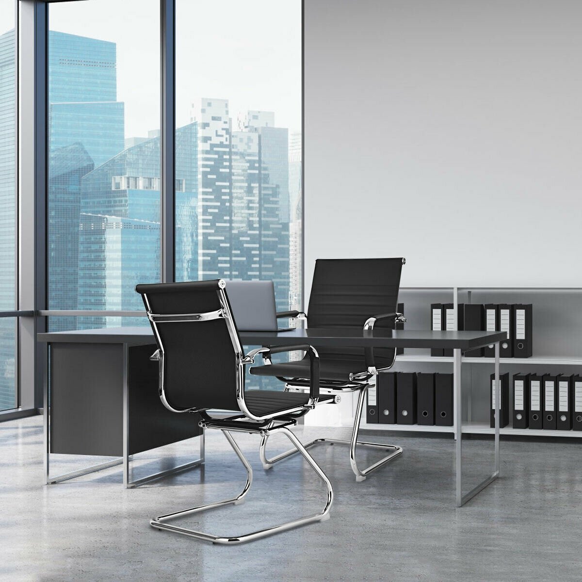 Set of 2 Heavy Duty Conference Chair with PU Leather, Black Conference Chairs   at Gallery Canada