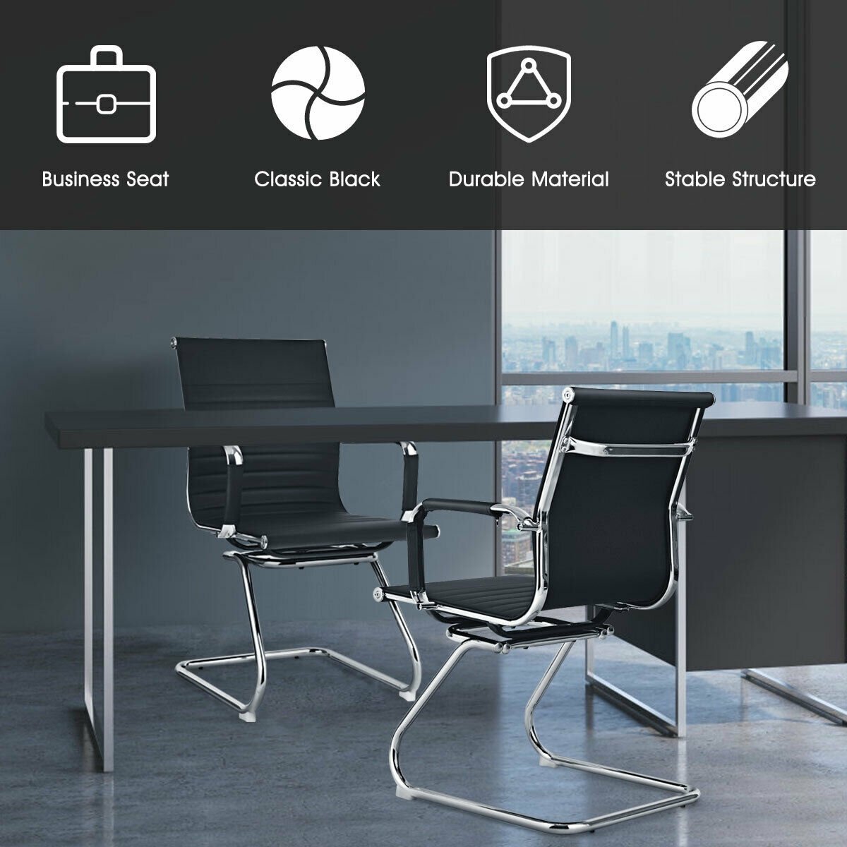 Set of 2 Heavy Duty Conference Chair with PU Leather, Black Conference Chairs   at Gallery Canada