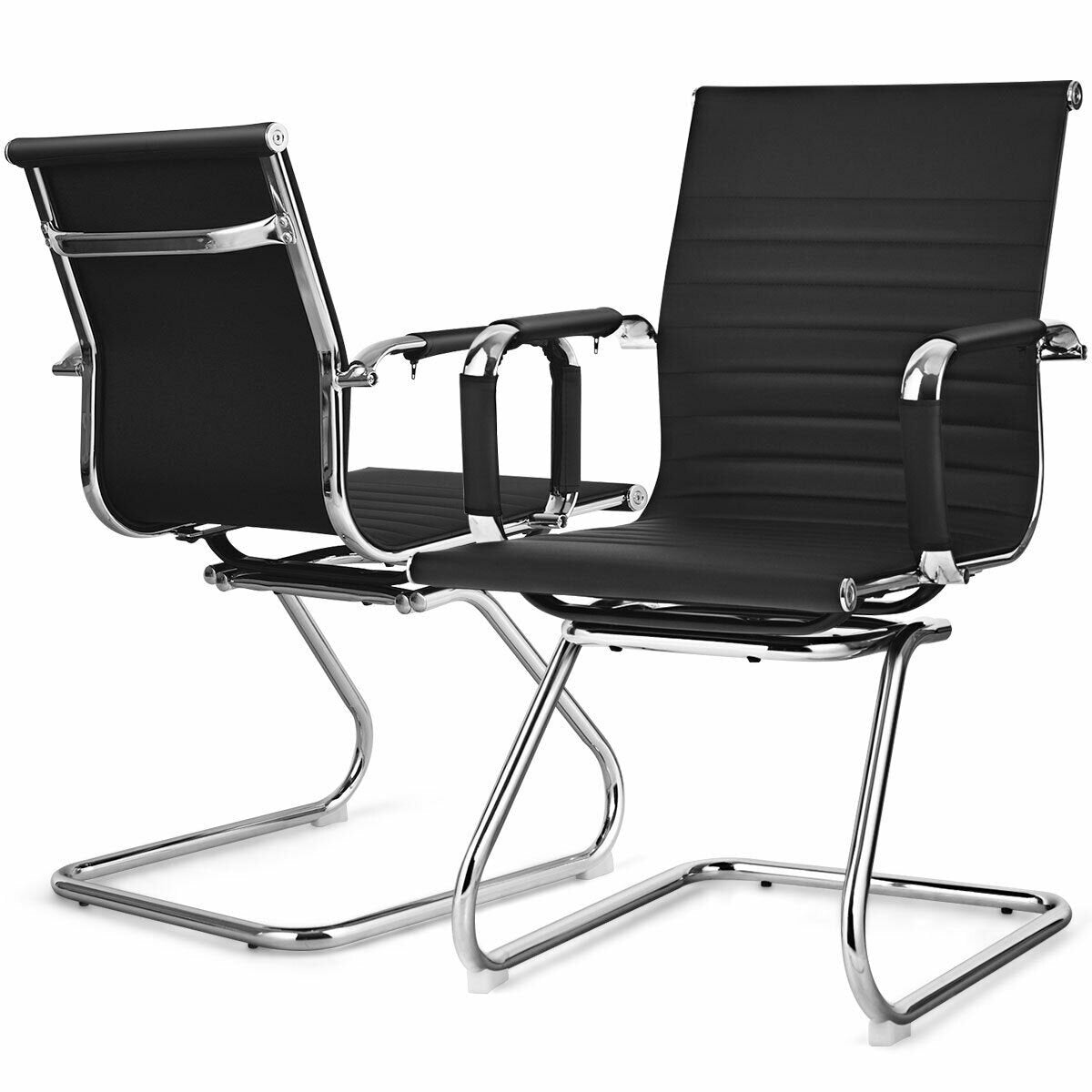 Set of 2 Heavy Duty Conference Chair with PU Leather, Black - Gallery Canada