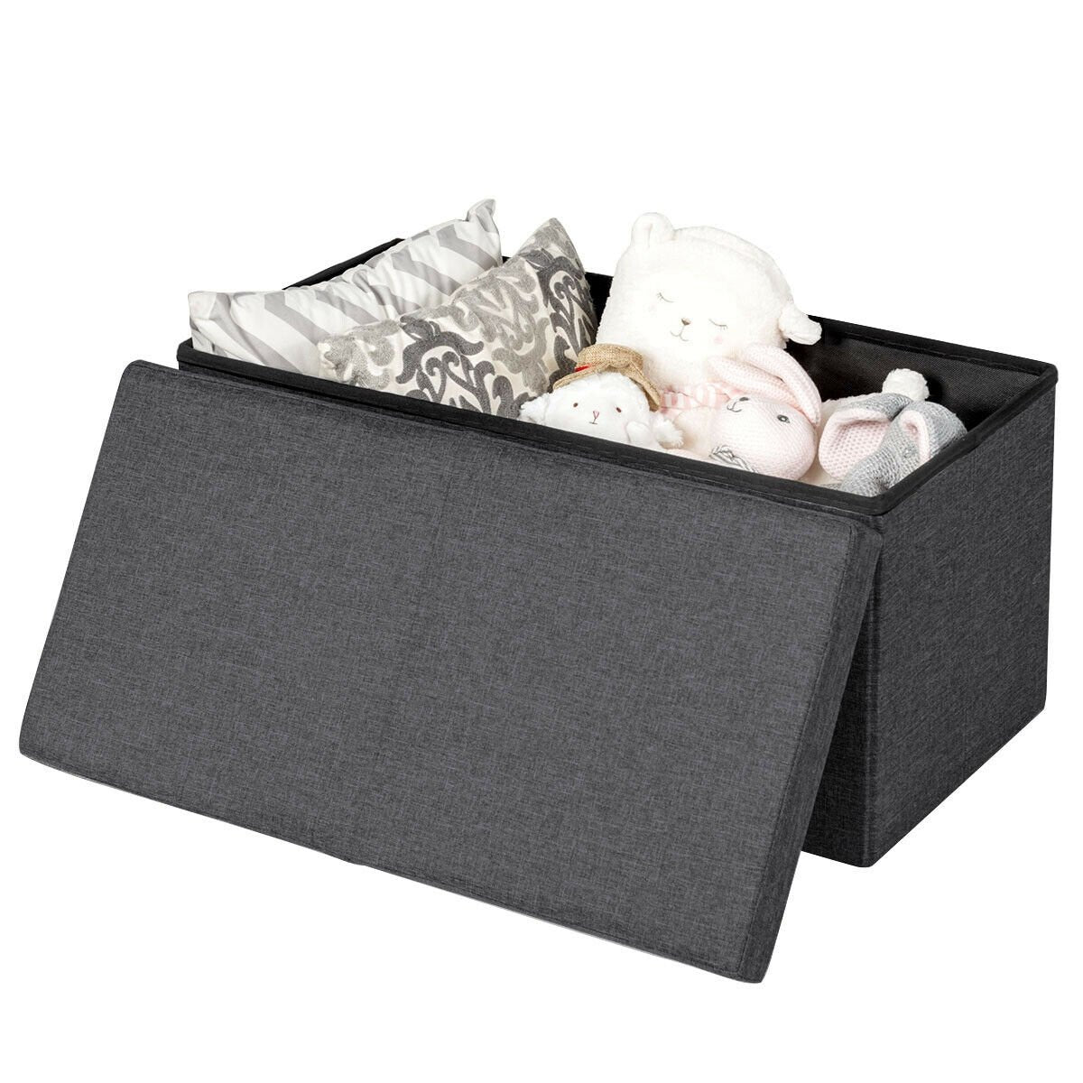 30 Inch Folding Storage Ottoman with Lift Top, Dark Gray Shoe Racks & Storage Benches   at Gallery Canada