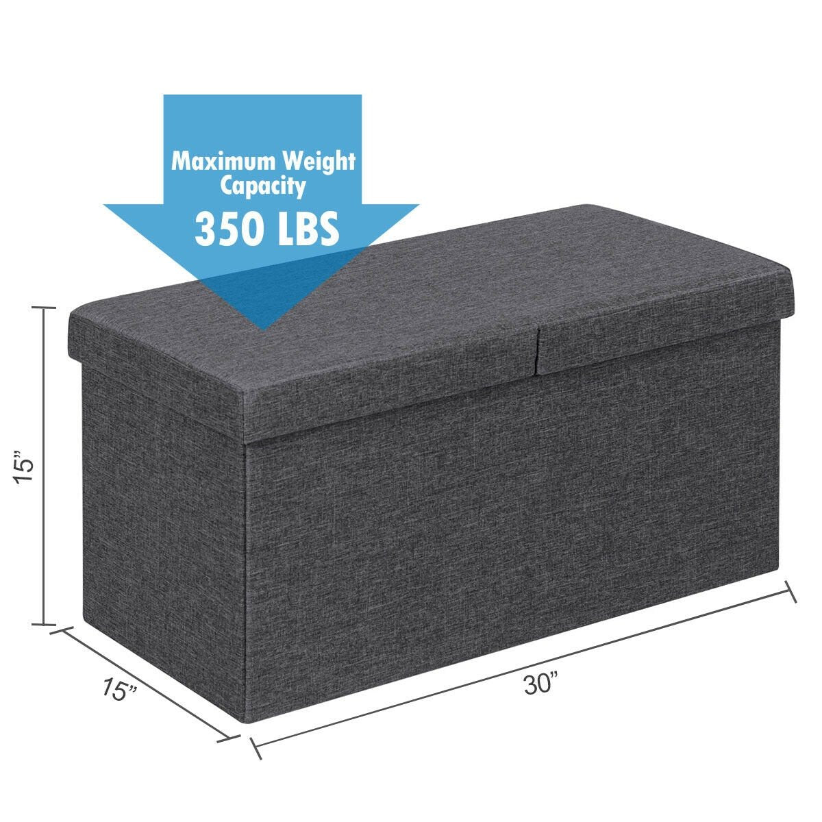 30 Inch Folding Storage Ottoman with Lift Top, Dark Gray Shoe Racks & Storage Benches   at Gallery Canada