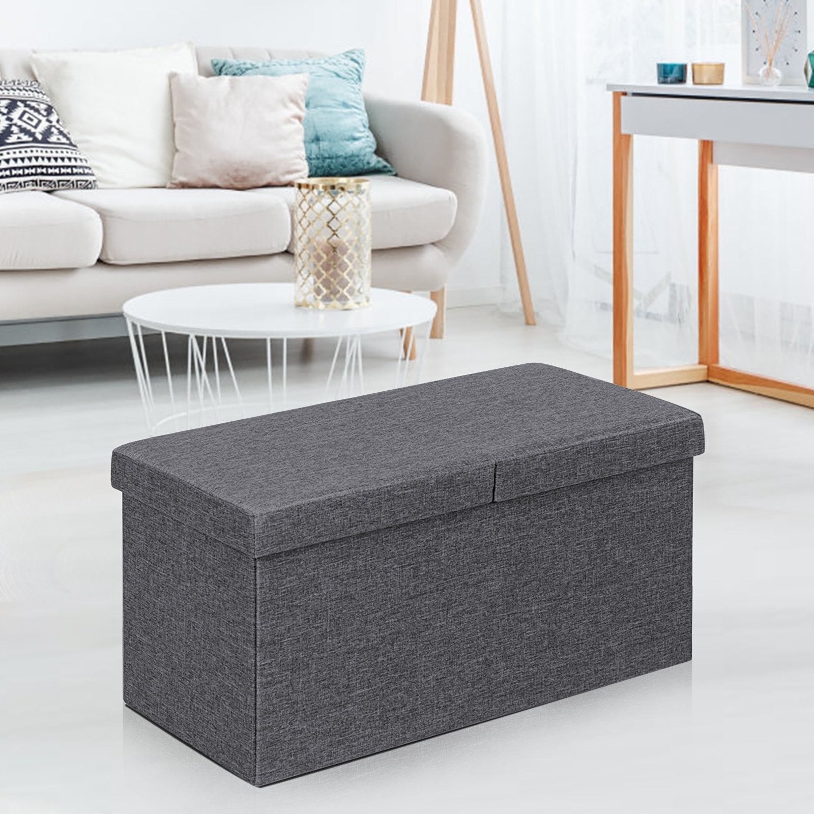 30 Inch Folding Storage Ottoman with Lift Top, Dark Gray Shoe Racks & Storage Benches   at Gallery Canada