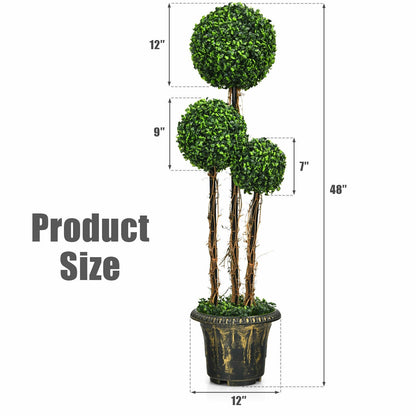 4 Feet Artificial UV Resistant Topiary Triple Ball Tree Plant, Green Faux Plants   at Gallery Canada