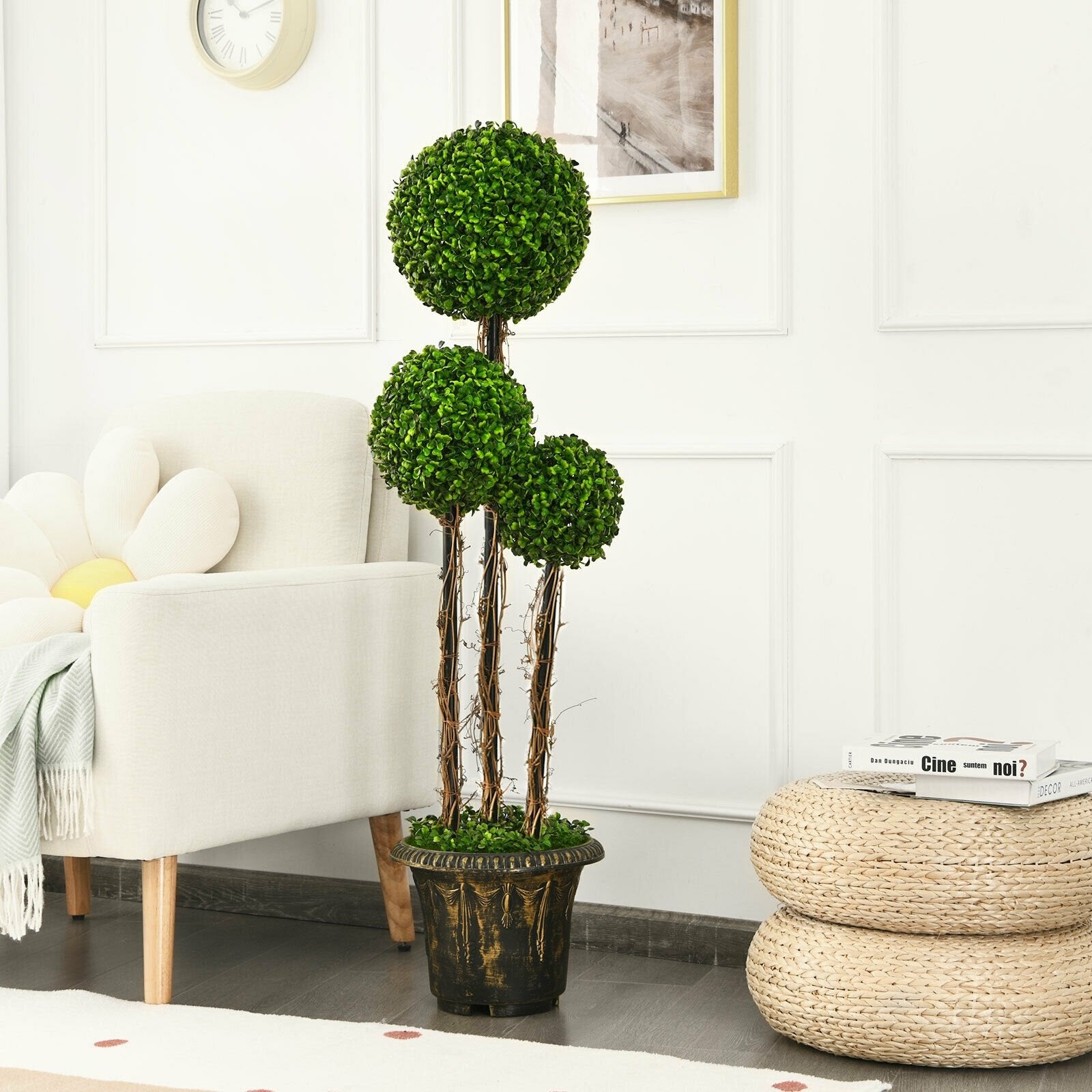 4 Feet Artificial UV Resistant Topiary Triple Ball Tree Plant, Green Faux Plants   at Gallery Canada