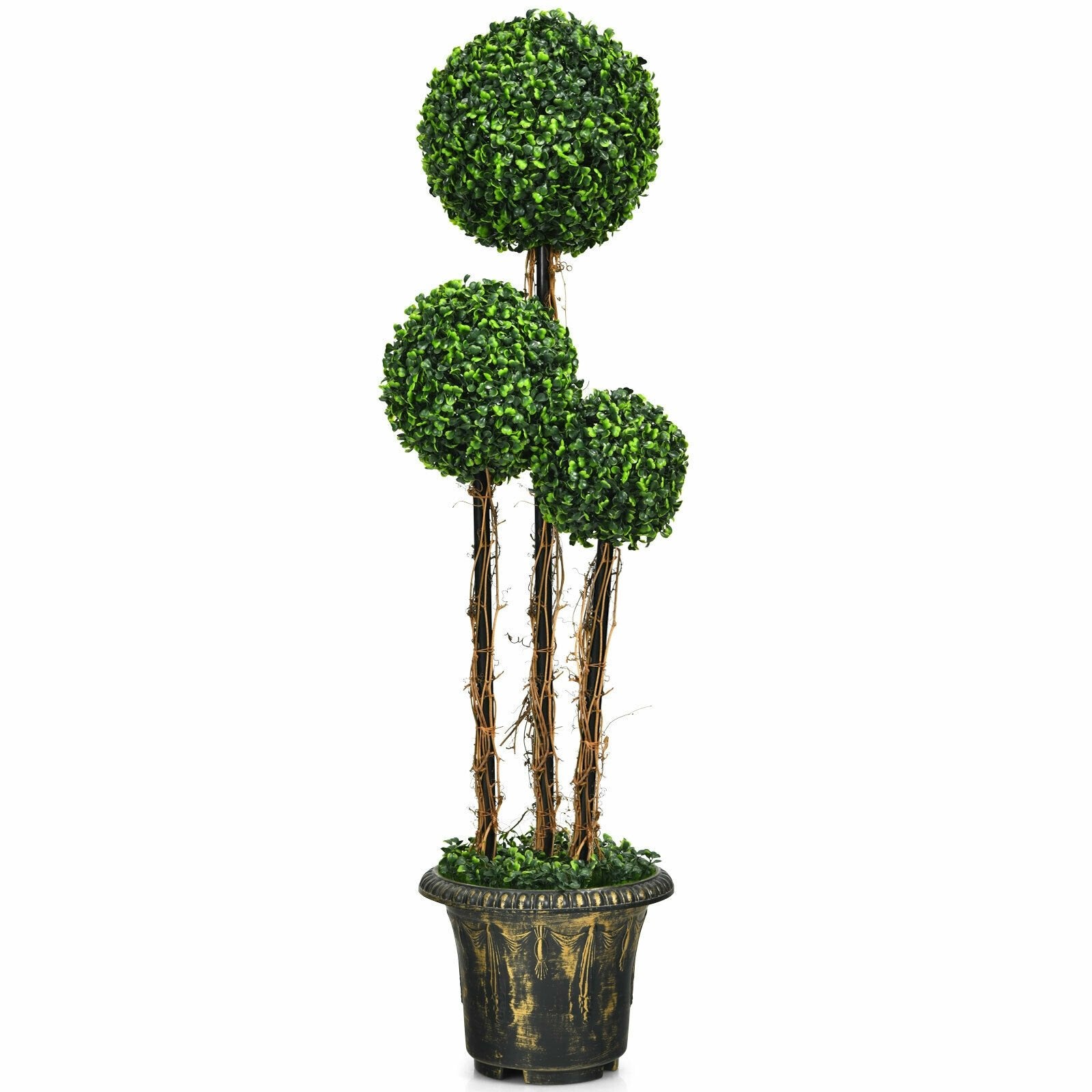 4 Feet Artificial UV Resistant Topiary Triple Ball Tree Plant, Green Faux Plants   at Gallery Canada