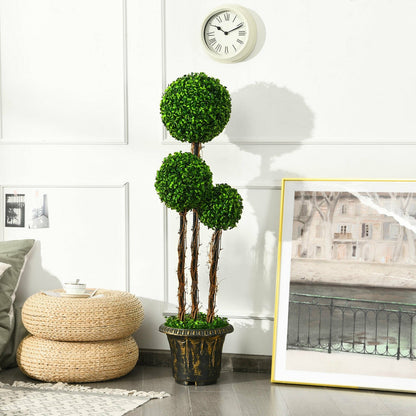 4 Feet Artificial UV Resistant Topiary Triple Ball Tree Plant, Green Faux Plants   at Gallery Canada