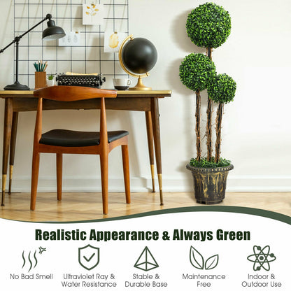 4 Feet Artificial UV Resistant Topiary Triple Ball Tree Plant, Green Faux Plants   at Gallery Canada